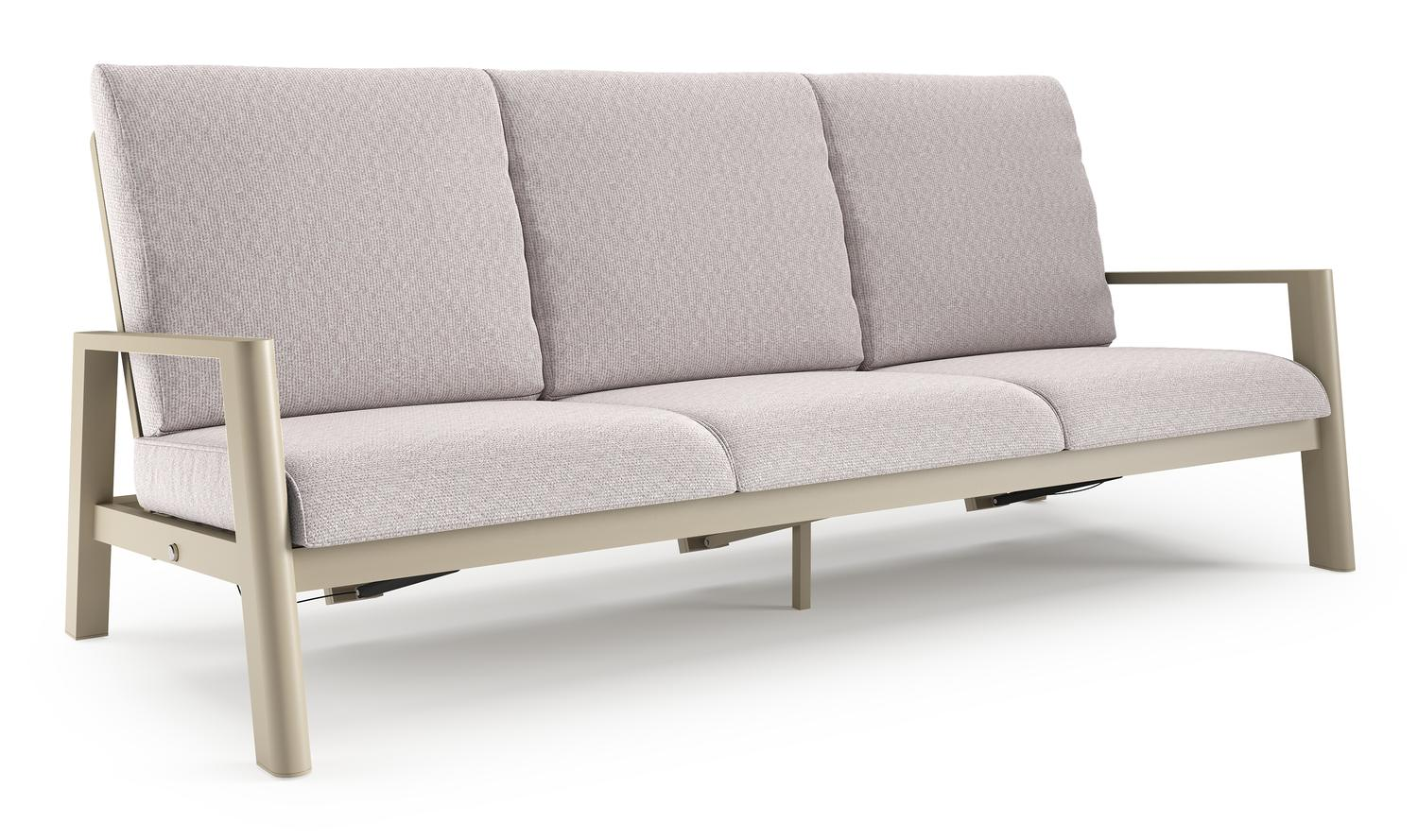 Canapé de jardin Cirello en aluminium beige et coussins en all weather sunbrella® luxe wander gobi