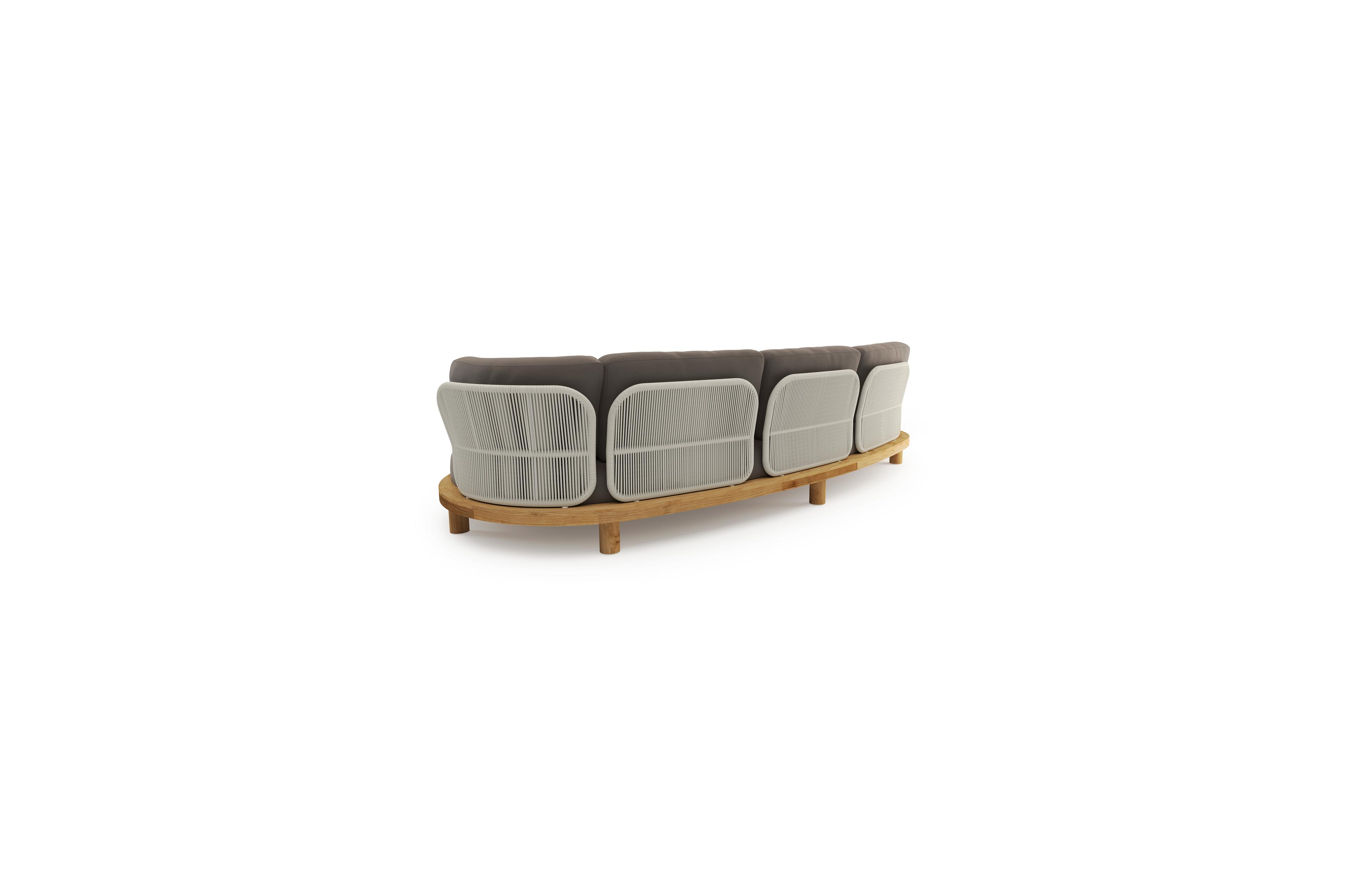 Donato loungebank in teak met natte nature grey all weather sunbrella® luxe kussen