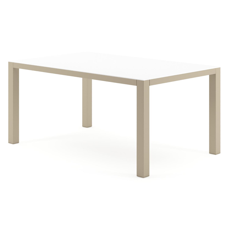 Como tuintafel rechthoekig in beige aluminium en volkeramiek Arctic White - L 160 x B 100 x H 73 cm
