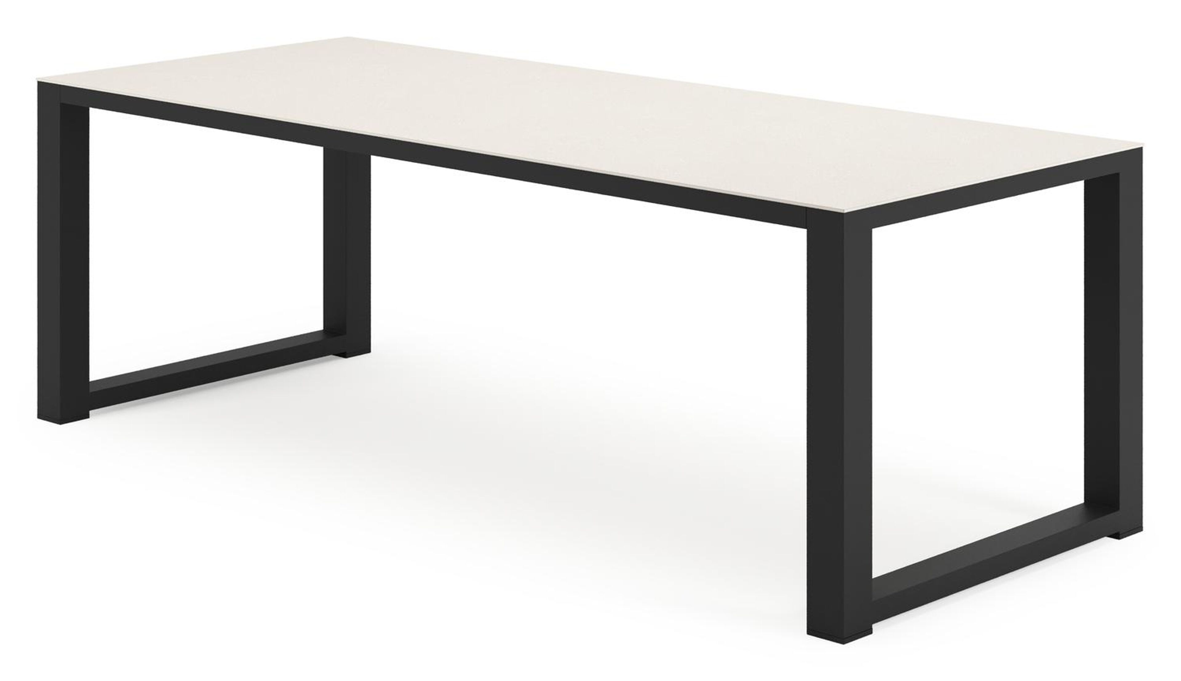 Table de jardin rectangulaire Livo en aluminium noir et sintered stone Crema minérale - L 220 x l 92 x H 73 cm
