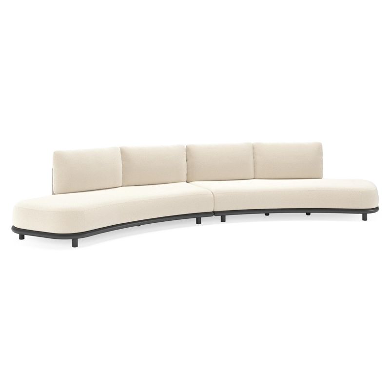 Lomano loungebank in zwart aluminium en beige verticaal geweven luxe vlakke rope met Althea Off White all weather cosytica