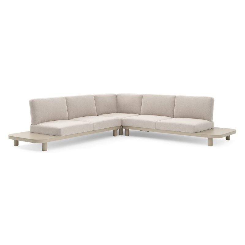 Donato loungehoek in beige aluminium met slow farafra all weather sunbrella® luxe kussen
