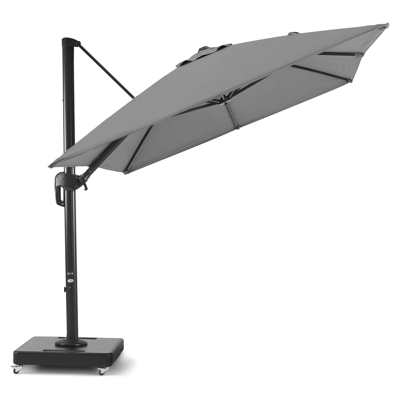 Rufina zweefparasol in zwart aluminium met grijs polyester parasoldoek - L1: 250 x L2: 350 cm (met voet)