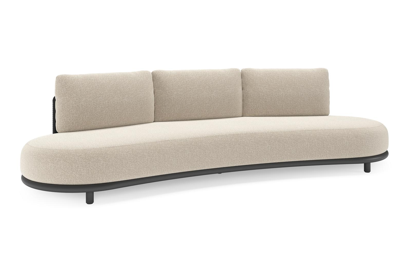 Lomano loungebank in zwart aluminium en zwart verticaal geweven luxe vlakke rope met marbella ecru all weather cosytica kussen