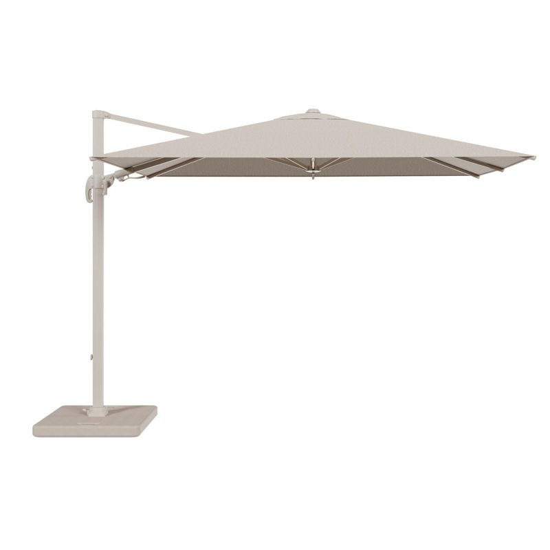Avola zweefparasol met tiltfunctie in beige aluminium en rustic Weather+ Softtouch parasoldoek - L1 200 x L2 300 cm met parasolvoet Pedito 120 kg