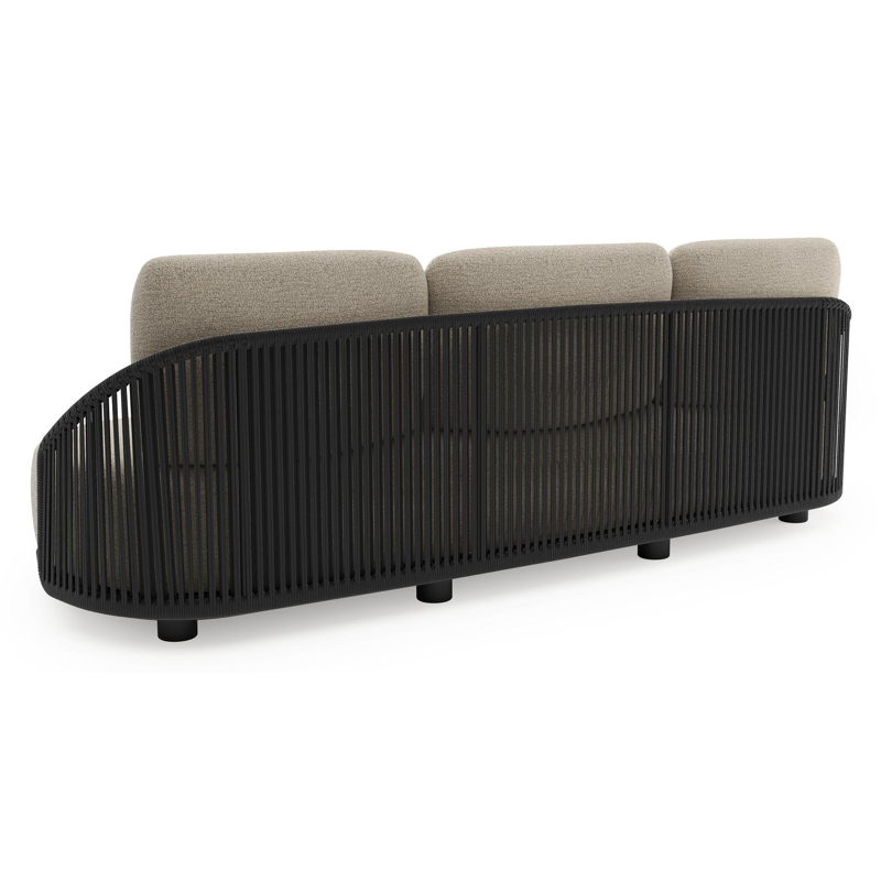 Vadelo loungebank in zwart aluminium en zwart verticaal geweven ronde rope met catania beige all weather cosytica kussen