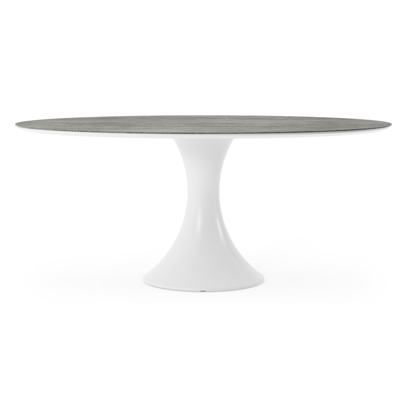 Table de jardin Fano ovale en aluminium blanc et céramique pleine Aspen Grey - Lg. 180 x Lrg. 110 x Haut. 75 cm