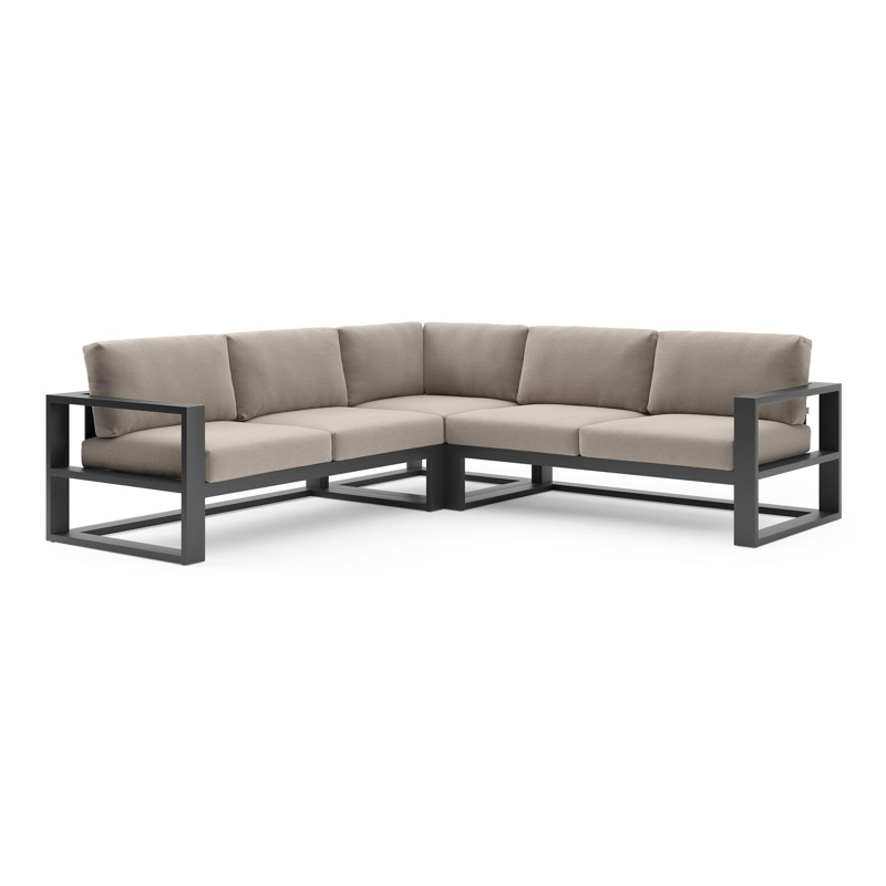Verato loungehoek in zwart aluminium met savane coconut all weather sunbrella® luxe kussen