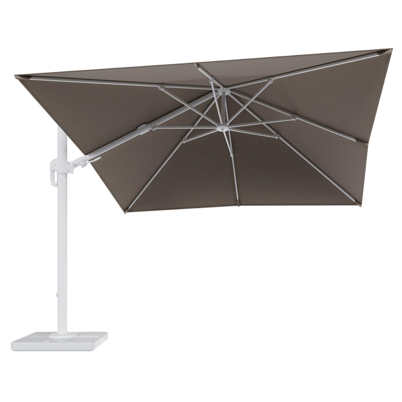 Rufina zweefparasol tiltfunctie in wit aluminium en parasoldoek in All Weather Solica Firenze Earth - L1 300 x L2 300 cm met parasolvoet Lapido 120 kg