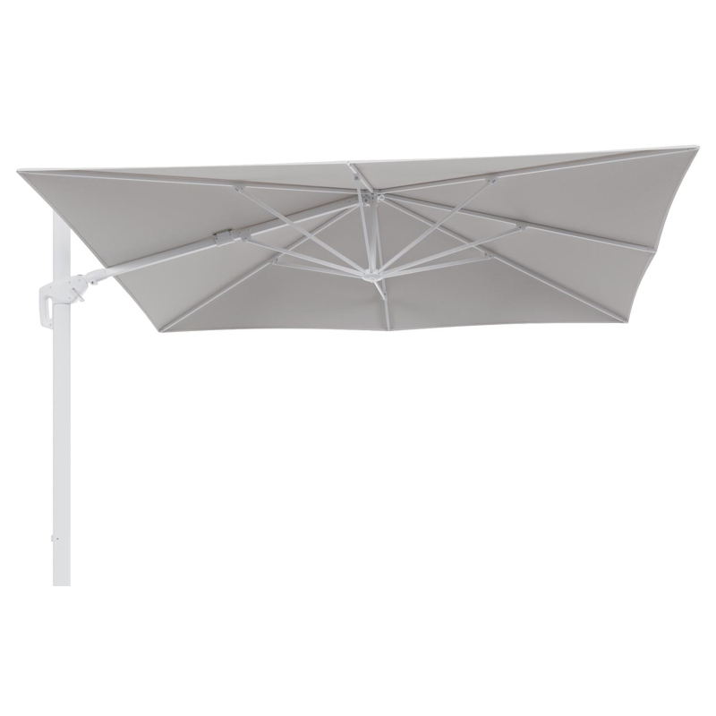 Parasol pendant Minore avec fonction tilt en aluminium blanc et toile de parasol en All Weather Sunbrella® Luxe Ego Eggshell  - Lg.1: 280 x Lg.2: 370 cm (sans pied de parasol
