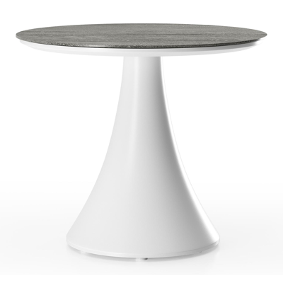 Fano low dining low dining loungetafel rond in wit aluminium en volkeramiek Aspen Grey - Dia. 65 x H 55 cm
