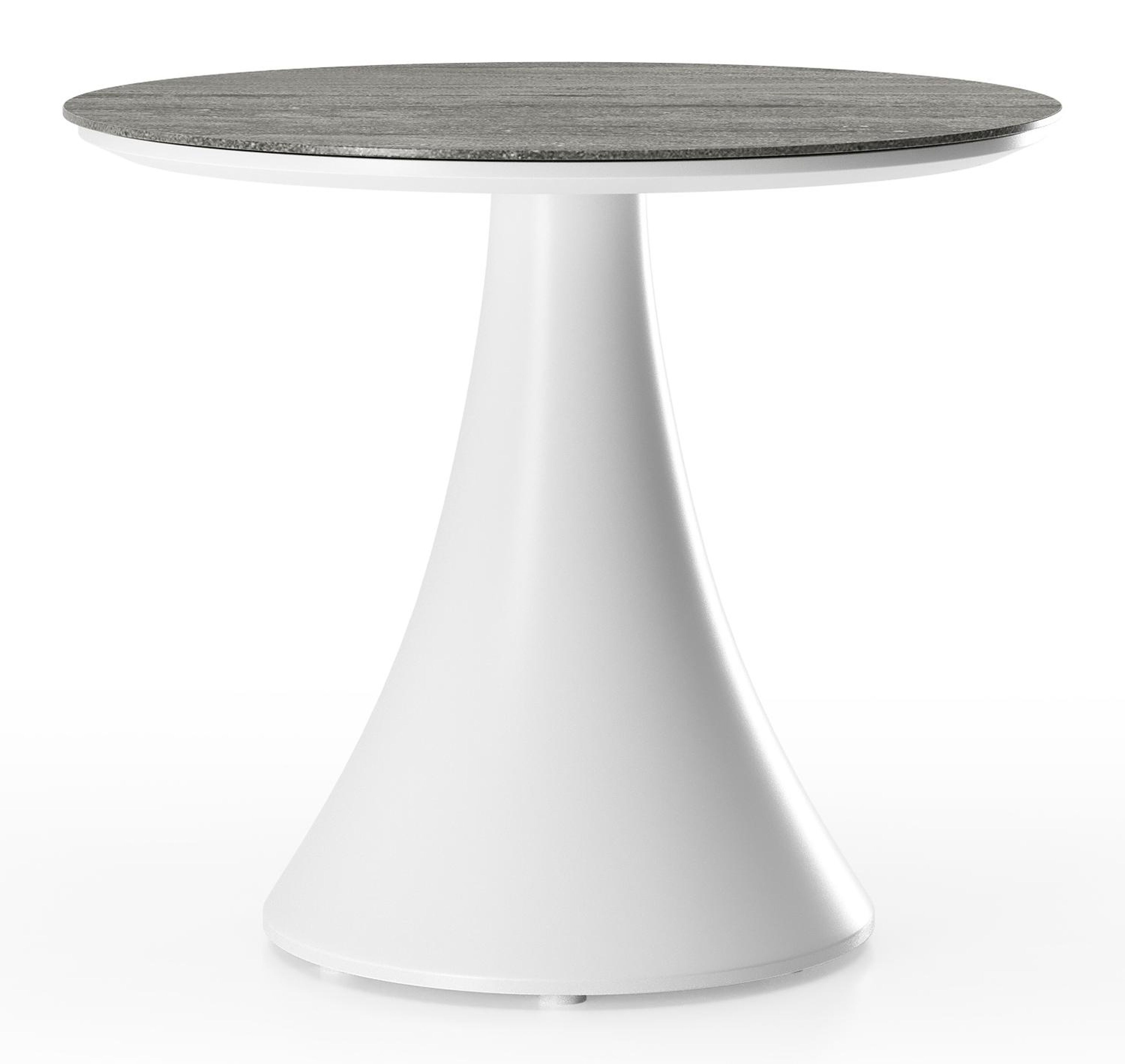 Fano low dining low dining loungetafel rond in wit aluminium en volkeramiek Aspen Grey - Dia. 65 x H 55 cm
