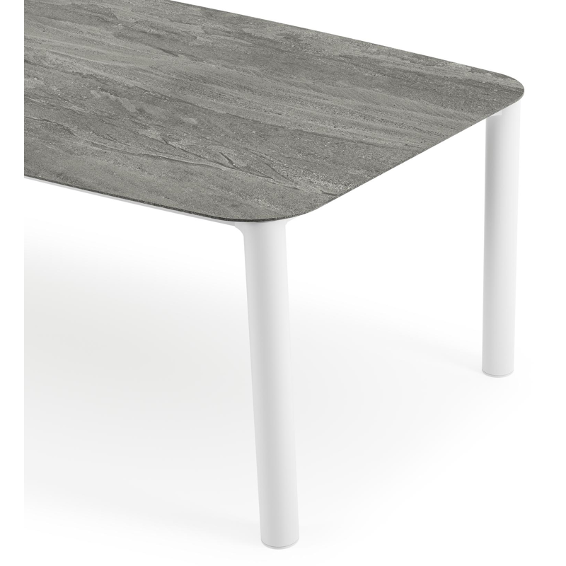 Orso tuintafel bootvorm in wit aluminium en volkeramiek Aspen Grey - L 255 x B 115 x H 75 cm