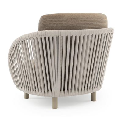 Lupino loungestoel in beige aluminium en beige verticaal geweven luxe vlakke brede rope met firenze earth all weather solica kussen