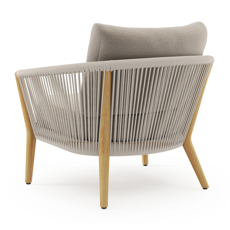 Fauteuil de jardin Orso en tecken corde ronde tissée verticalement beige et coussins en all weather sunbrella® luxe Savane Coconut