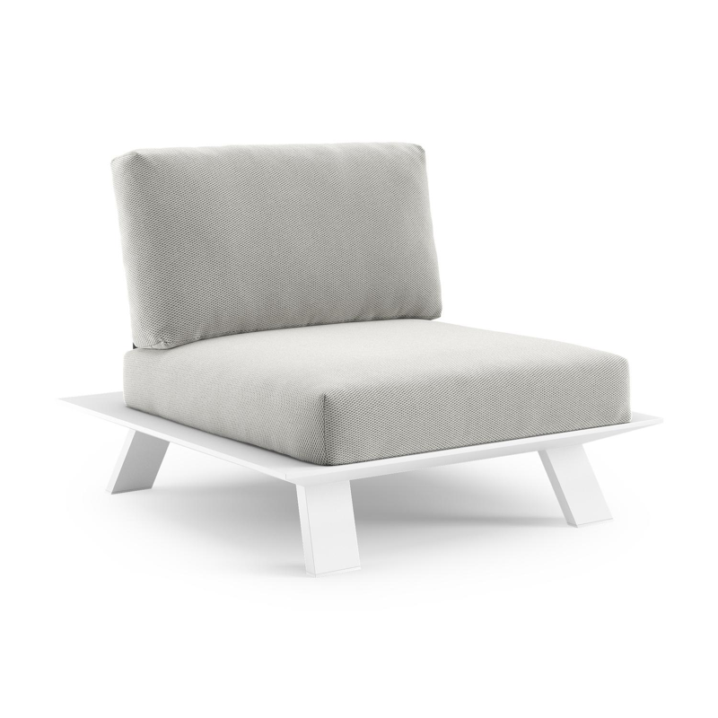 Fauteuil de jardin Cesano en aluminium blanc et coussin en all weather Sunbrella® luxe lopi ash