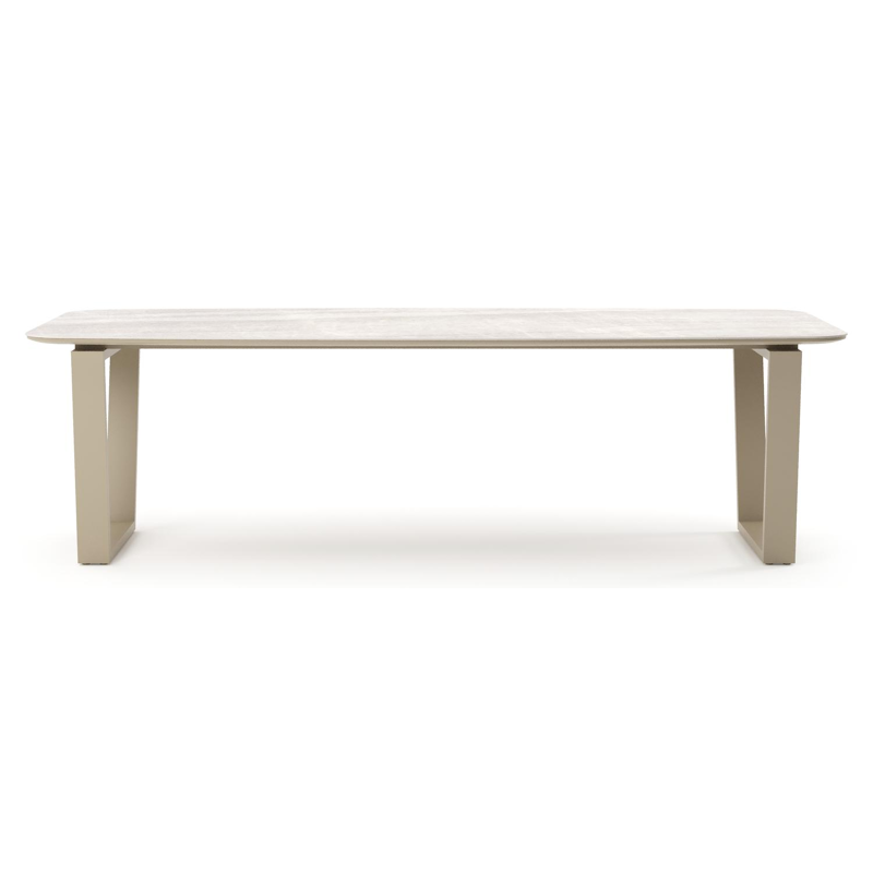 Pagino tuintafel bootvorm in beige aluminium en volkeramiek Taj Mahal - L 255 x B 115 x H 73 cm