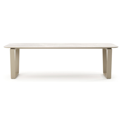 Pagino tuintafel bootvorm in beige aluminium en volkeramiek Taj Mahal - L 255 x B 115 x H 73 cm