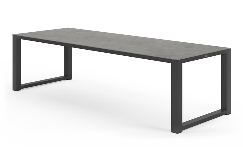 Table de jardin Livo rectangulaire en aluminium noir et céramique pleine gris - Lg. 270 x Lrg. 100 x Haut. 73 cm