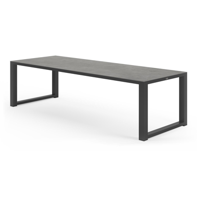 Ensemble de jardin Livo en aluminium noir avec plateau de table en céramique pleine gris et 8 chaises de jardin empilables Bareto