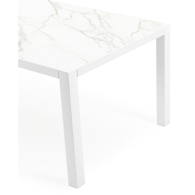 Como tuintafel in wit aluminium en volkeramiek calacatta - L 200 x B 100 x H 75 cm