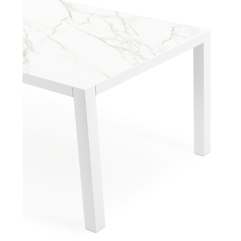 Como tuintafel in wit aluminium en volkeramiek calacatta - L 200 x B 100 x H 75 cm