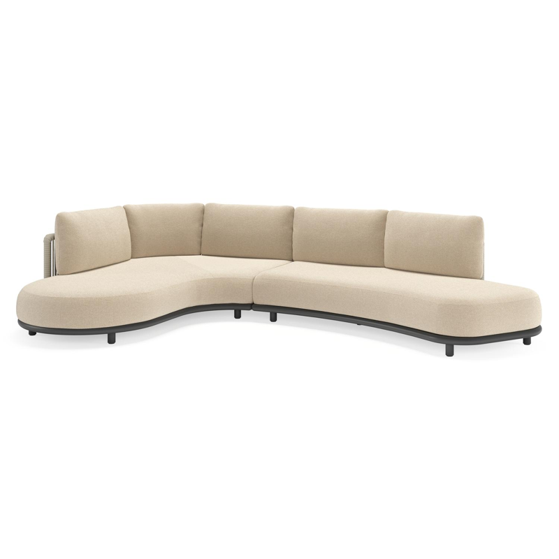 Lomano loungehoek in zwart aluminium en beige verticaal geweven luxe vlakke rope met Althea Chalk all weather cosytica