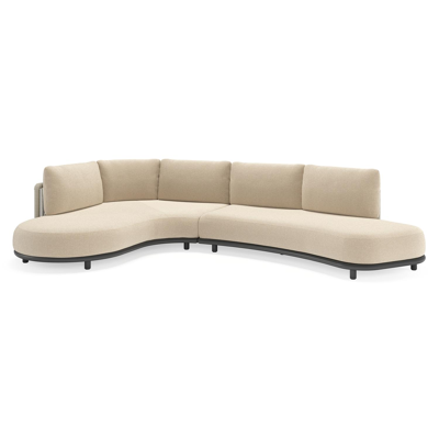 Lomano loungehoek in zwart aluminium en beige verticaal geweven luxe vlakke rope met Althea Chalk all weather cosytica