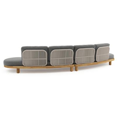Donato loungebank in teak en beige verticaal geweven ronde rope met all weather cosytica Catania Black kussen