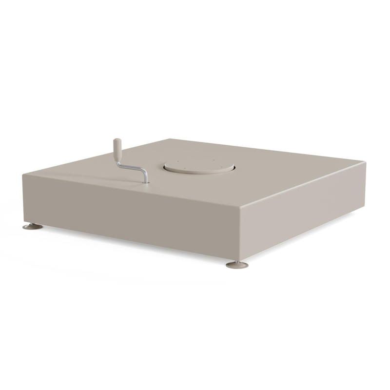 Rufina zweefparasol met tiltfunctie in beige aluminium en Natte Linen Chalk All Weather Sunbrella® Luxe parasoldoek - L1 300 x L2 300 cm met parasolvoet Minore 150 kg met wielen