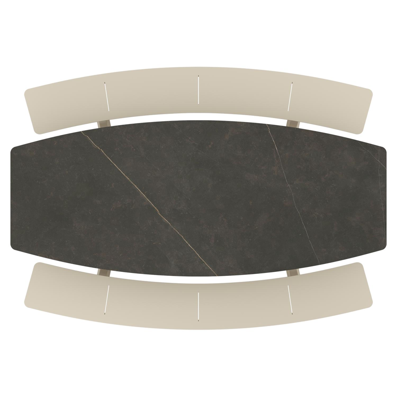 Table de pique-nique Forno forme de bateau forme de bateau en aluminium beige et céramique pleine Calatorao - Lg. 240 x Lrg. 181 x Haut. 72 cm