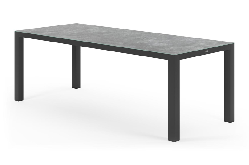 Varese tuintafel in zwart aluminium en keramisch glas grijs  - L 220 x B 92 x H 73,5 cm