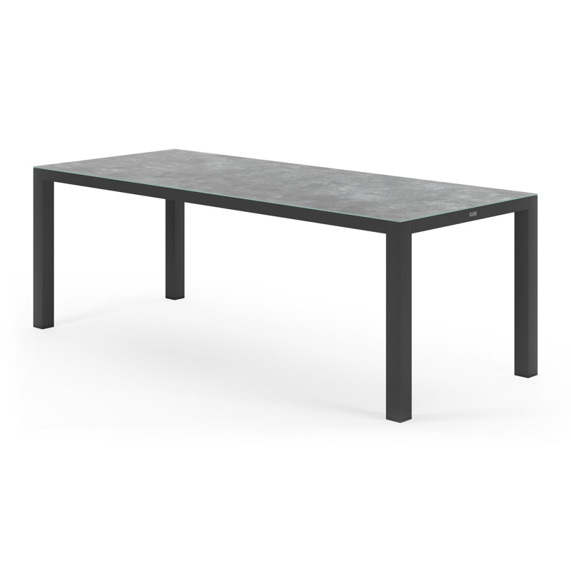 Table de jardin Varese en aluminium noir et ceramique verre gris - Lg. 220 x Larg. 92 x H 73,5 cm