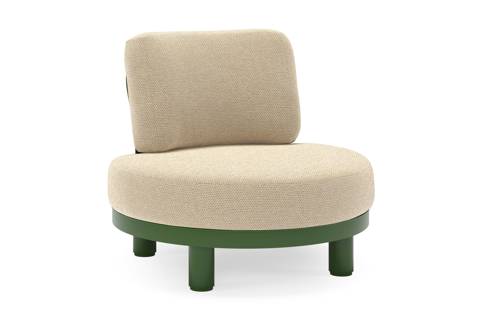 Fauteuil de jardin Donato en aluminium vert et coussins en all weather cosytica Althea Camel