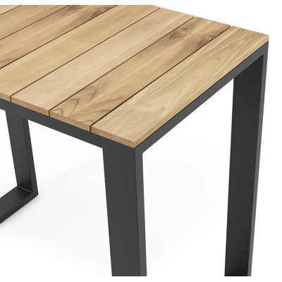 Table de bar Verato en aluminium noir et teck - Lg 120 x Larg. 70 x H 106 cm