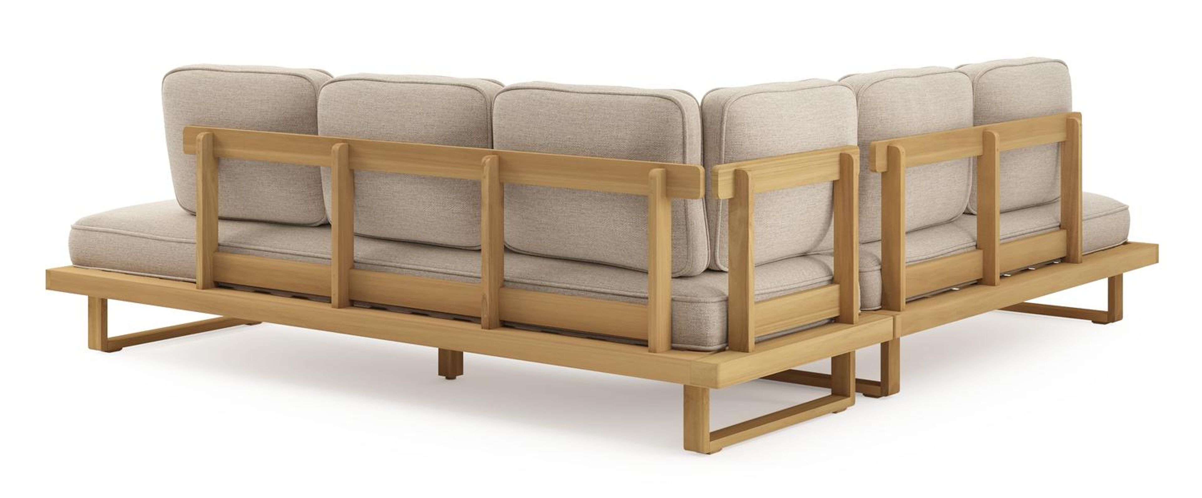 Escala loungehoek in teak met rustic weather+ softtouch kussens en loungetafel