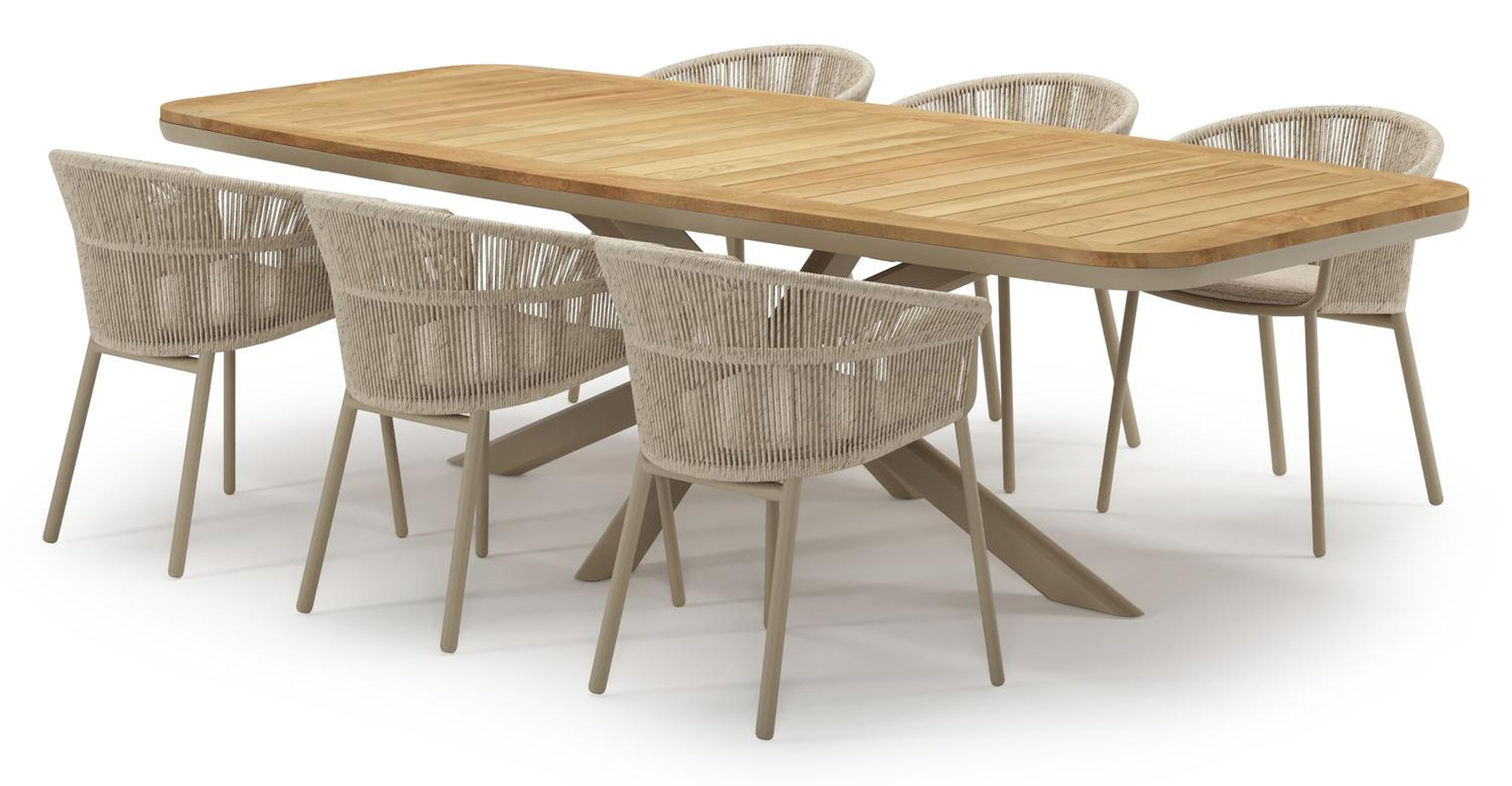 Ensemble de jardin Pamplona en aluminium beige et sintered stone natural finish avec 6 chaises de jardin empilable Matera