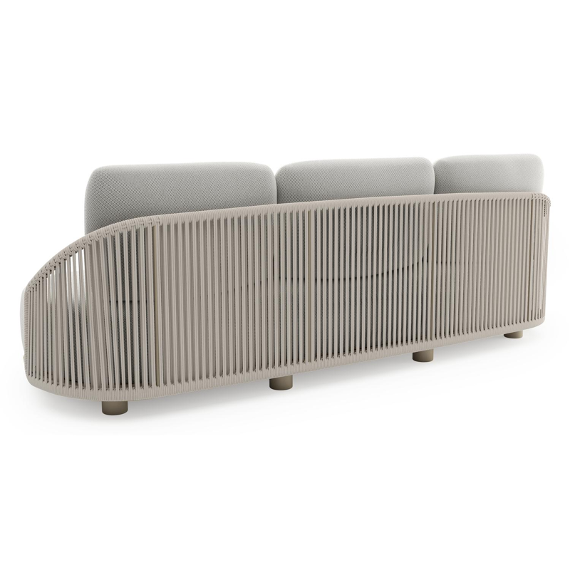 Vadelo loungeset in beige aluminium en beige verticaal geweven ronde rope met lopi ash all weather sunbrella® luxe kussen