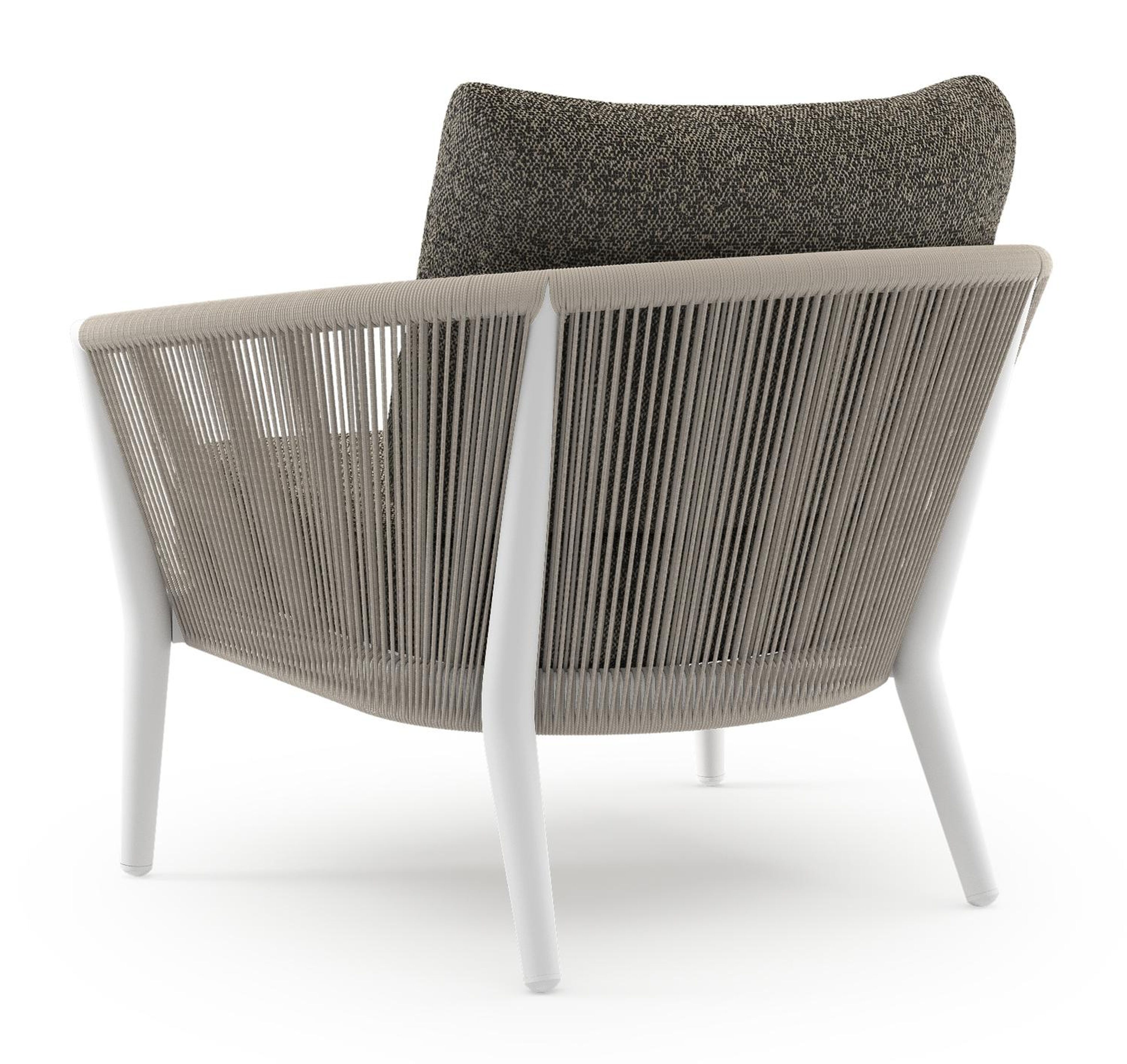 Orso loungestoel in wit aluminium en beige verticaal geweven ronde rope met Marbella Tunder all weather cosytica kussen