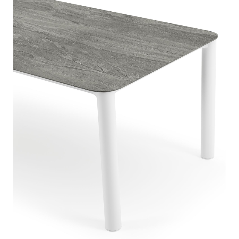 Orso tuintafel rechthoekig afgerond in wit aluminium en volkeramiek Aspen Grey - L 240 x B 100 x H 73.5 cm