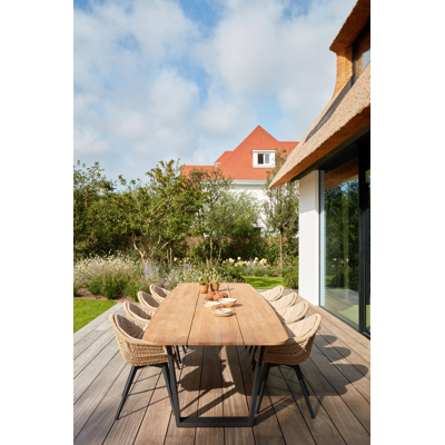 Pagino tuintafel in zwart aluminium en teak - L 340 x B 120 x H 75 cm