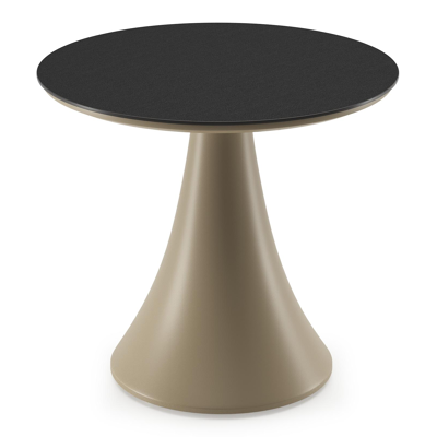 Fano low dining loungetafel rond in beige aluminium en volkeramiek Nero Black - Dia. 65 x H 40 cm