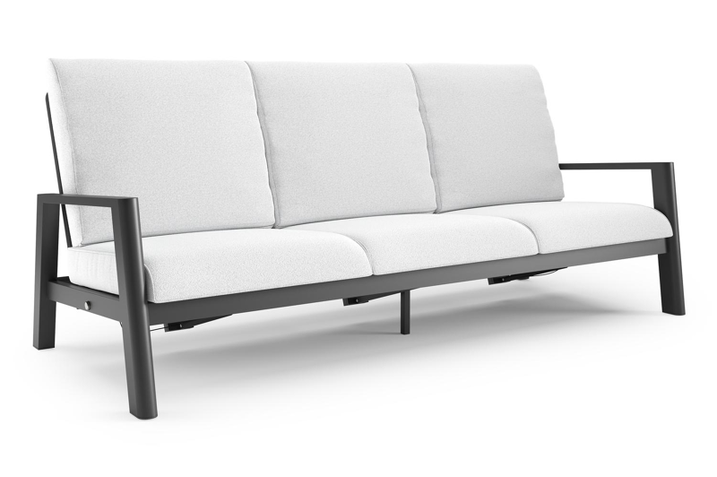 Canapé de jardin Cirello en aluminium noir et coussins en all weather solica ego birch