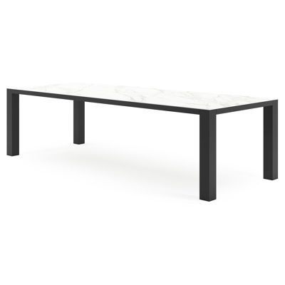 Nano tuintafel rechthoekig in zwart aluminium en volkeramiek Calacatta - L 280 x B 110 x H 75 cm