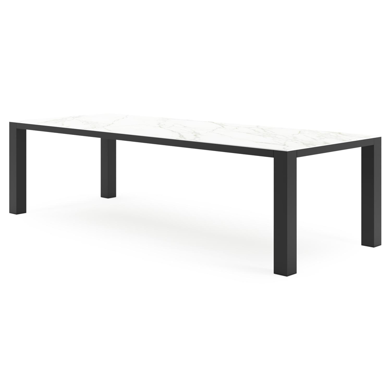 Nano tuintafel rechthoekig in zwart aluminium en volkeramiek Calacatta - L 280 x B 110 x H 75 cm