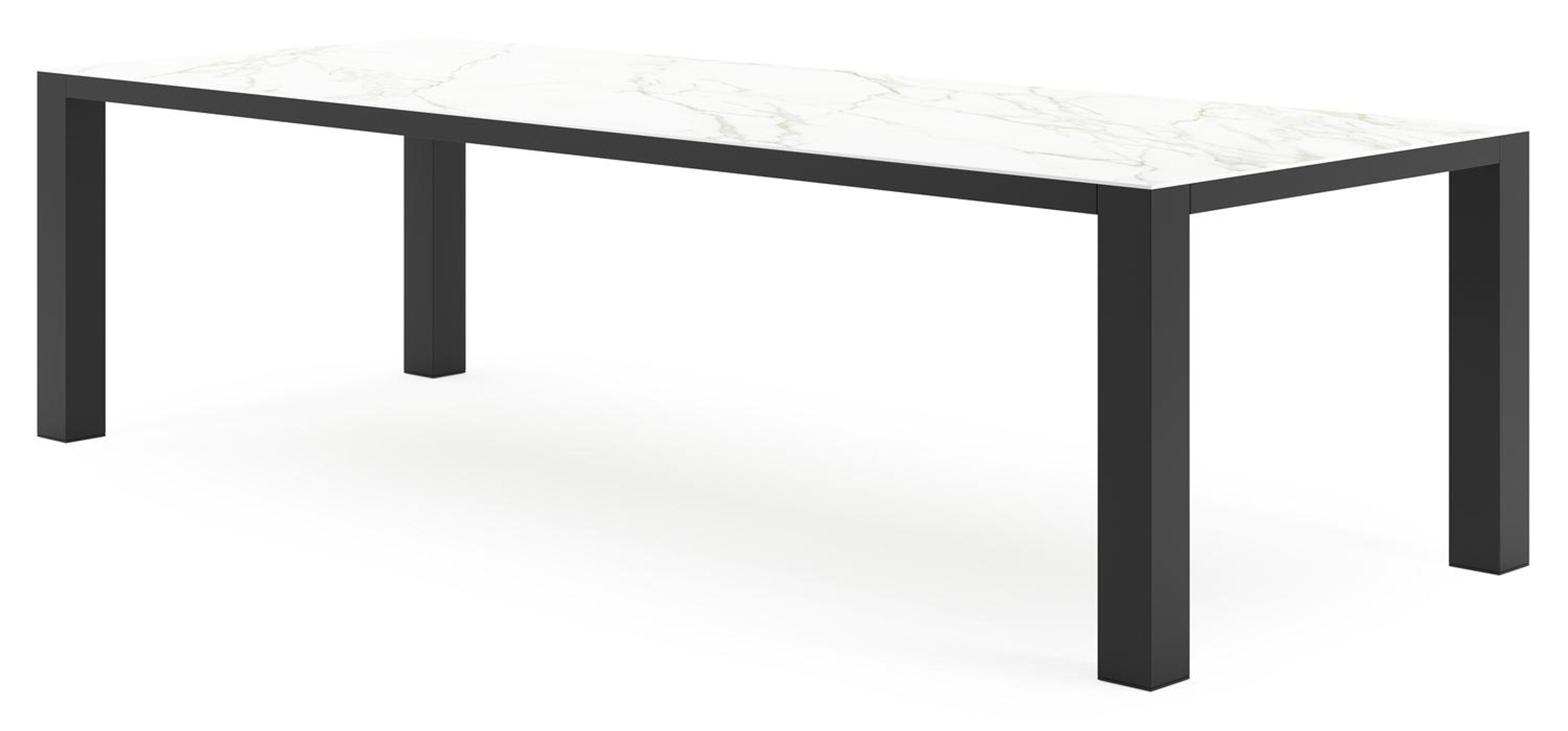 Nano tuintafel rechthoekig in zwart aluminium en volkeramiek Calacatta - L 280 x B 110 x H 75 cm