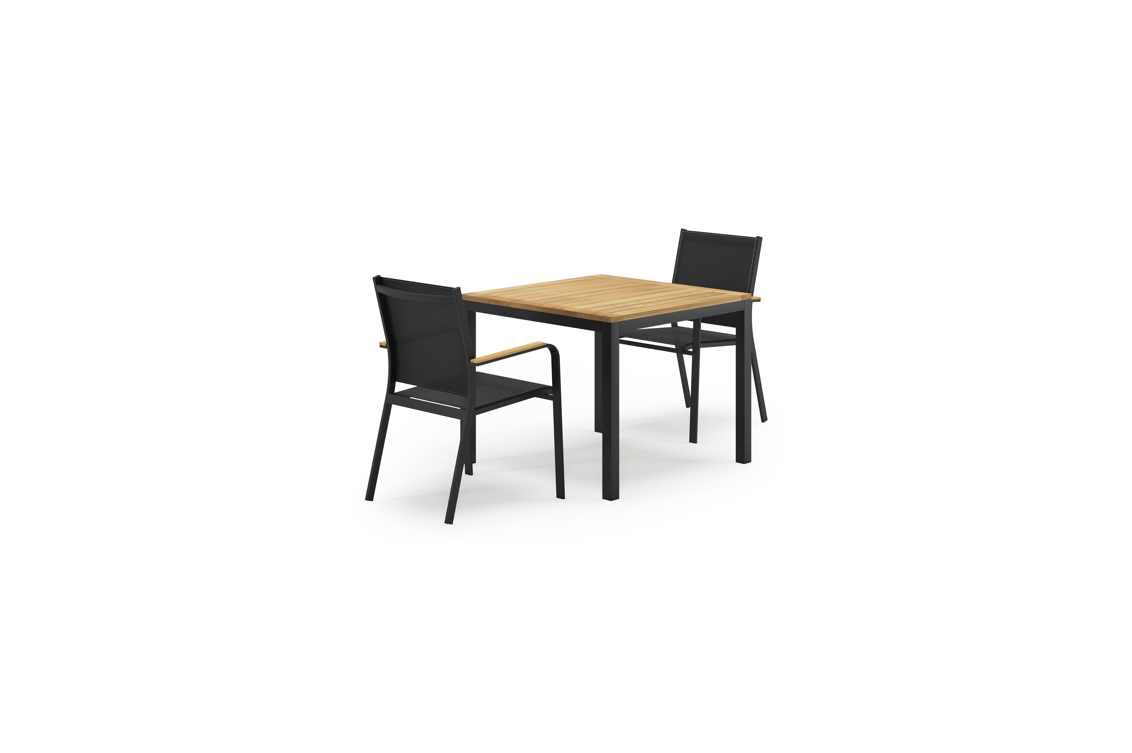 Feltro tuinset in zwart aluminium en teak Natural Finish met 2 Amalfi tuinstoelen