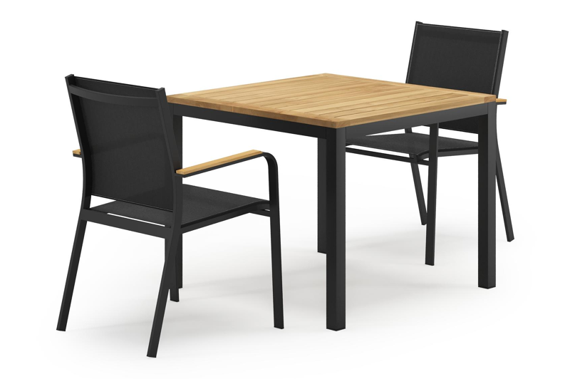 Feltro tuinset in zwart aluminium en teak Natural Finish met 2 Amalfi tuinstoelen