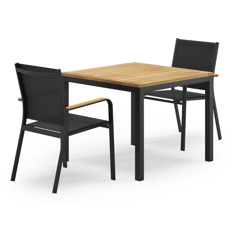 Feltro tuinset in zwart aluminium en teak Natural Finish met 2 Amalfi tuinstoelen