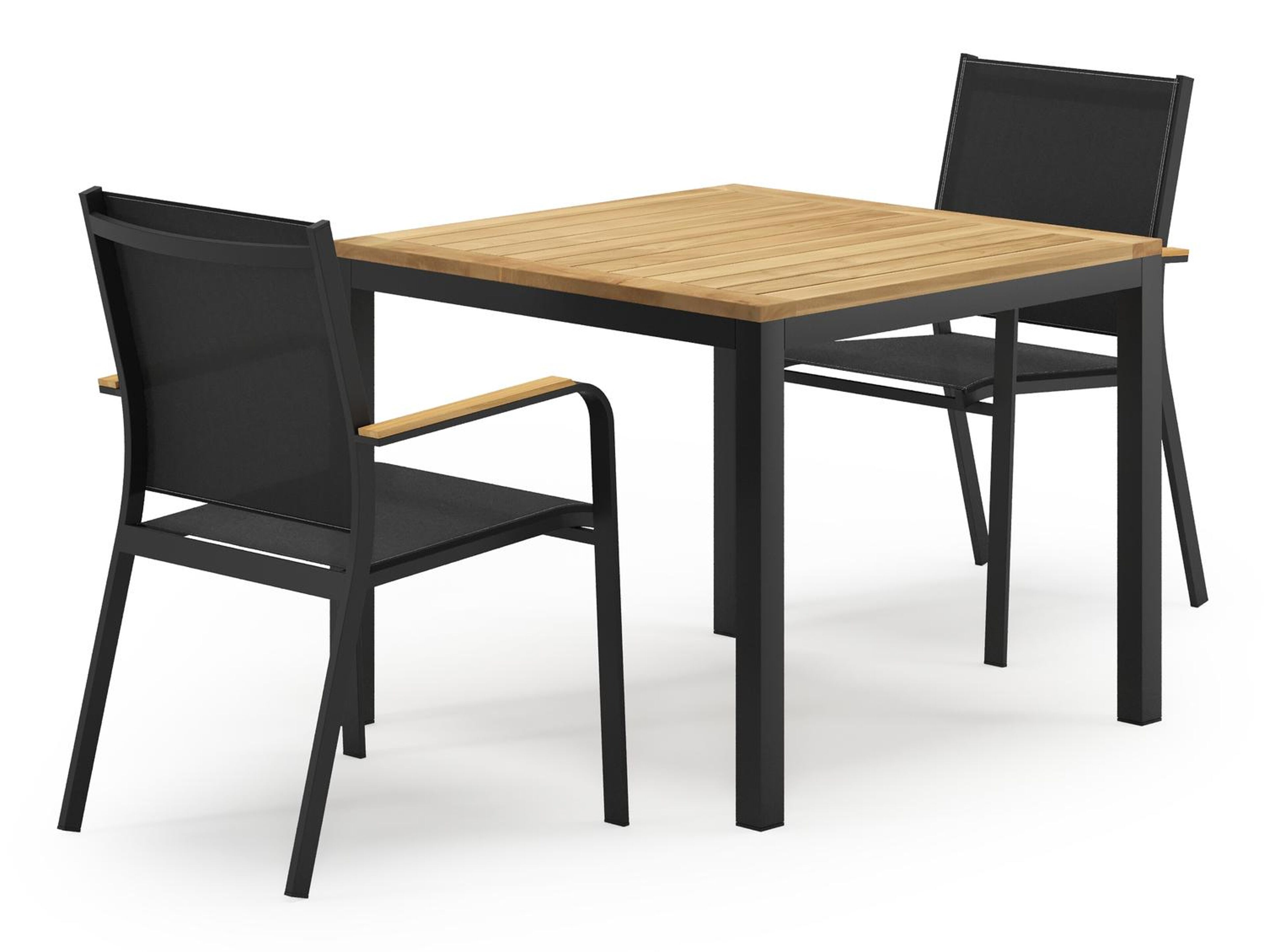 Feltro tuinset in zwart aluminium en teak Natural Finish met 2 Amalfi tuinstoelen